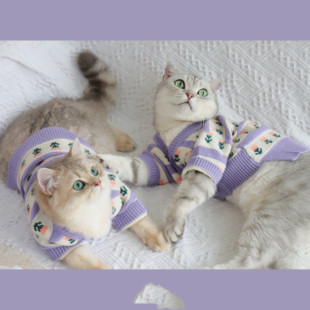 Retro Purple Flower Pet Sweater: A Must-Have for Your Furry Friends